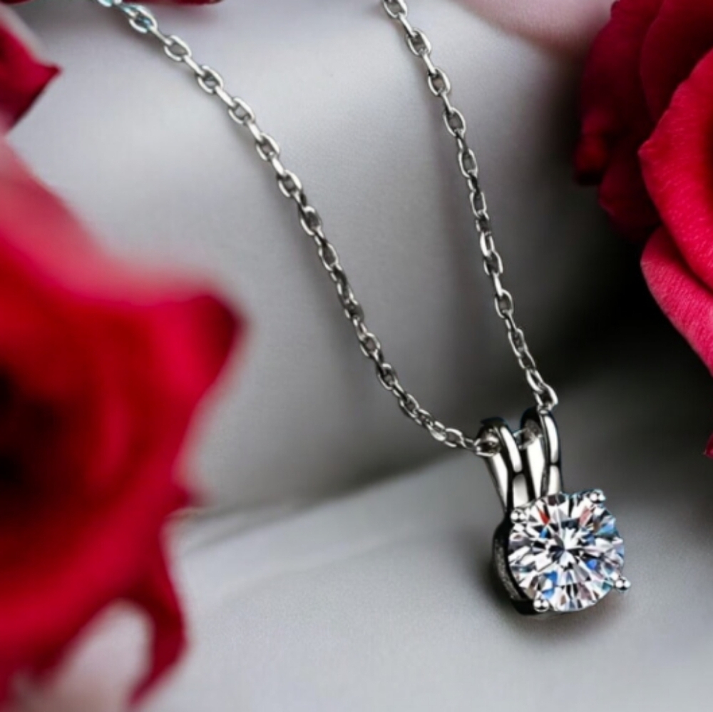 NEW 2ct Moissanite Solitaire 4 prong Pendant 18K White Gold Necklace